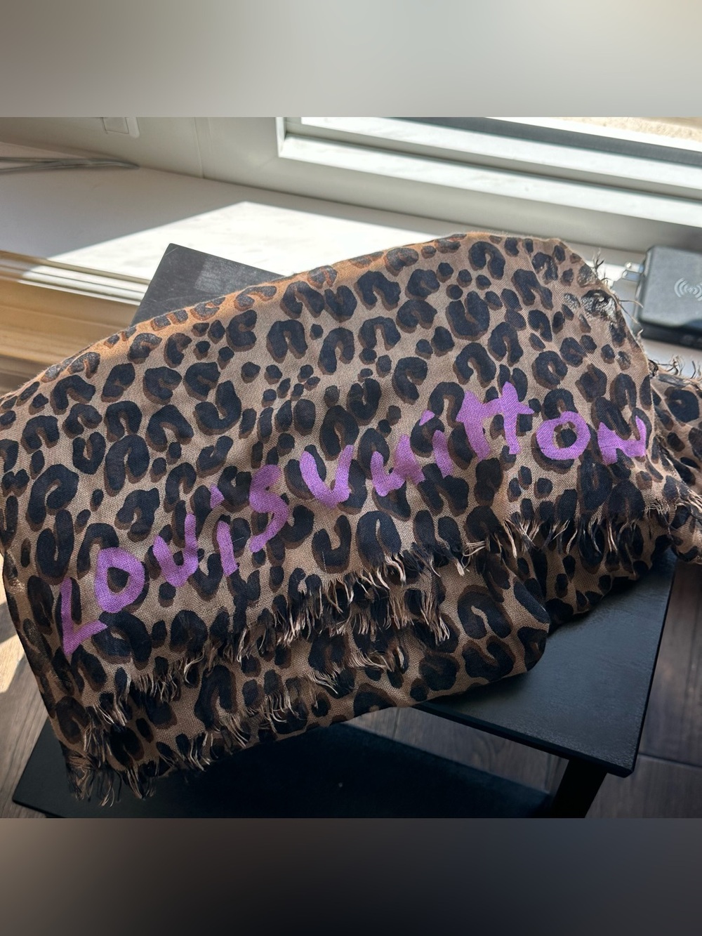 Louis Vuitton Etoile Leopard Scarf Monogram Print Wool & Silk Blend